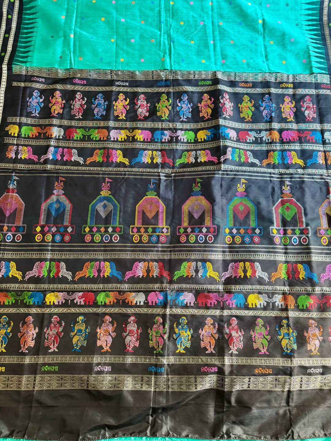 Gorgeous Light Aqua green Nandighosa pure silk saree from Odisha Weaves| Bomkai|