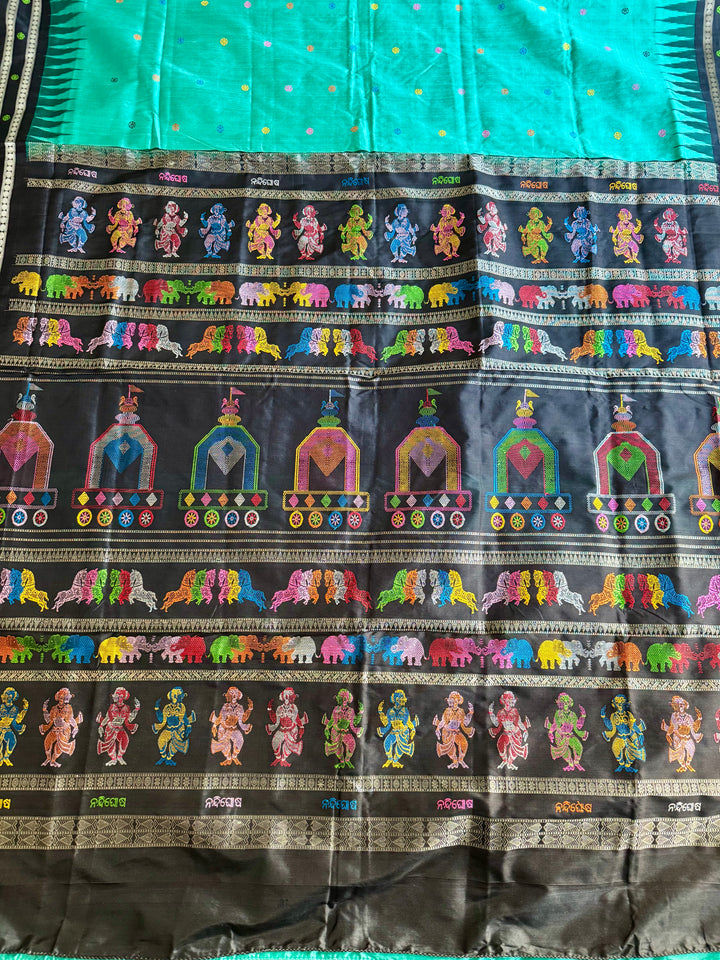 Gorgeous Light Aqua green Nandighosa pure silk saree from Odisha Weaves| Bomkai|