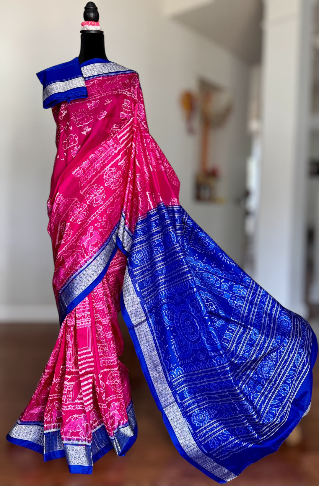Large Konark Motif unique handwoven Sambalpuri ikat pure silk saree|Odisha Weaves|
