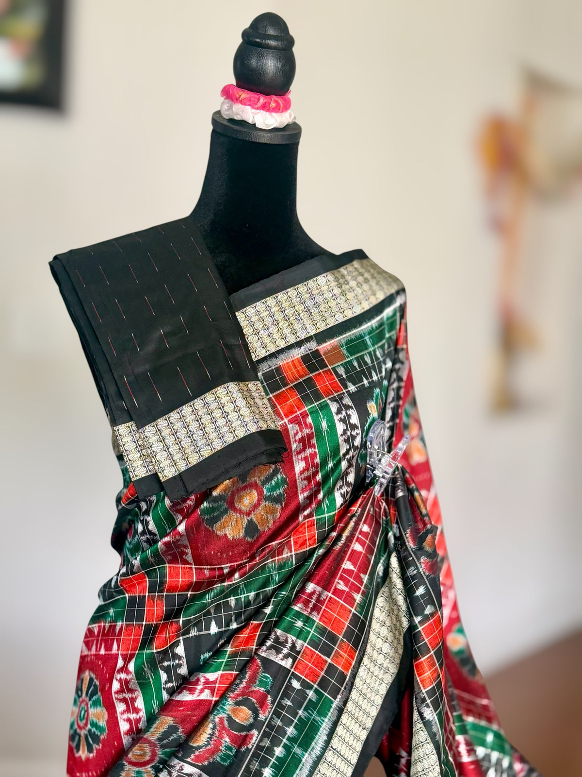 Handwoven Utkal Laxmi Sambalpuri ikat pure silk saree, orange pasapali in body|Odisha Weaves
