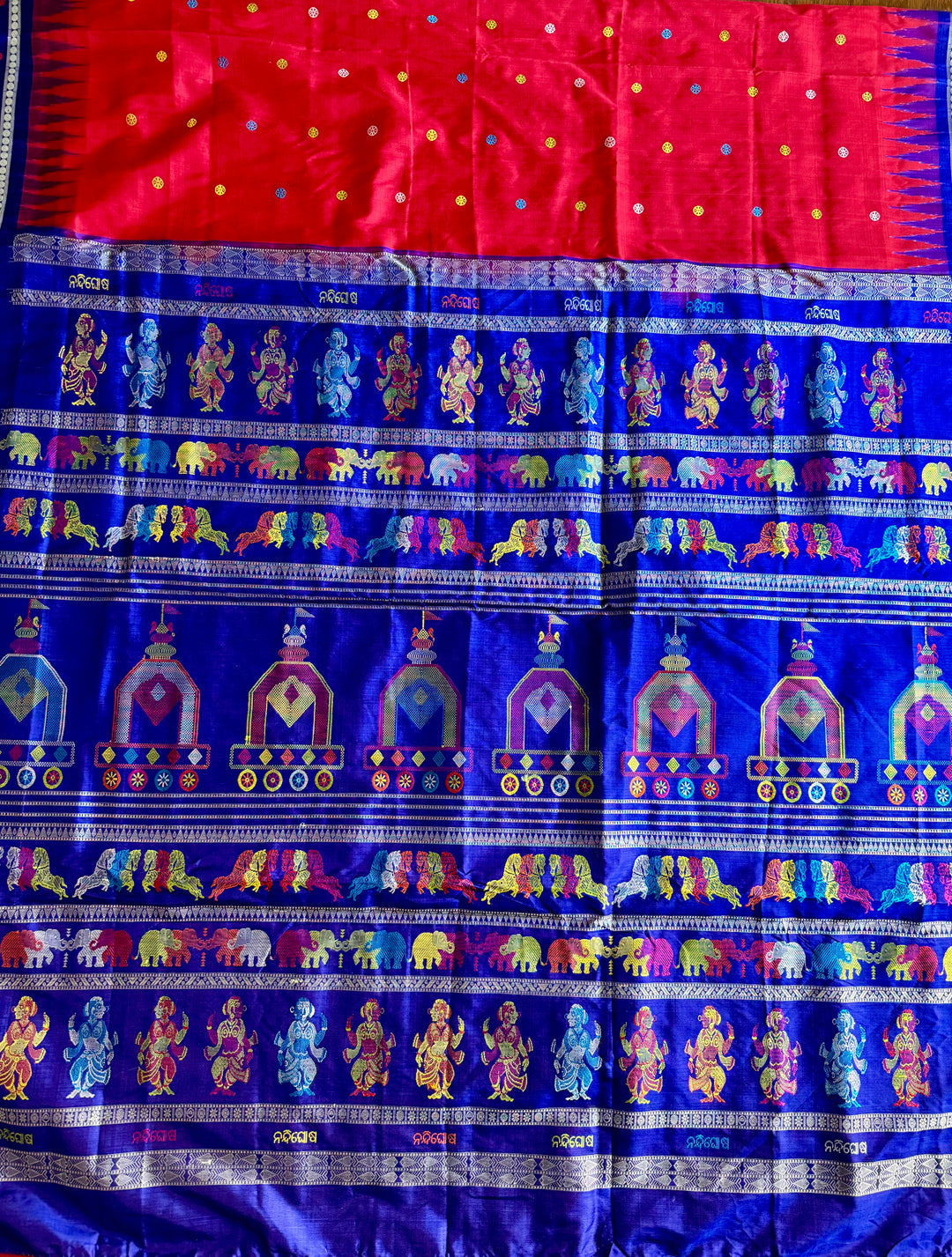 Gorgeous Red with Royal BlueNandighosa pure silk saree from Odisha Weaves| Bomkai|