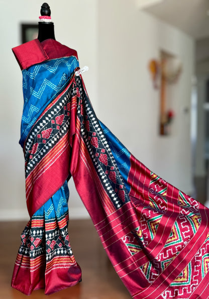 Elegant Blue Pochampally ikat pure silk saree