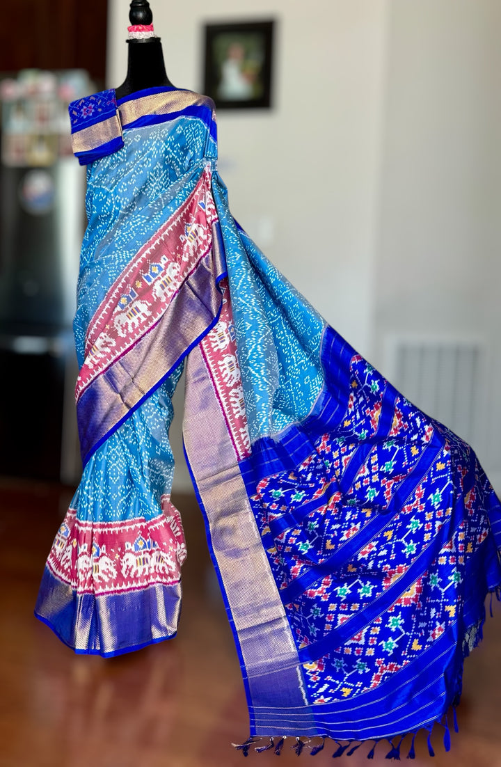 Ice blue Pochampally ikat pure silk saree