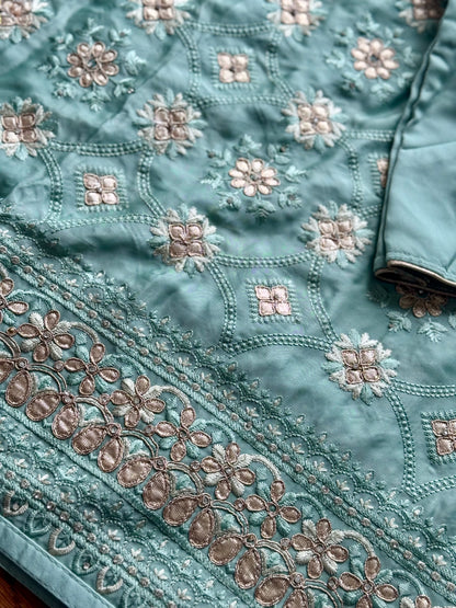 Sage Green Color gota and embroidery work designer satin crep silk saree|Party Wear Saree|PPS