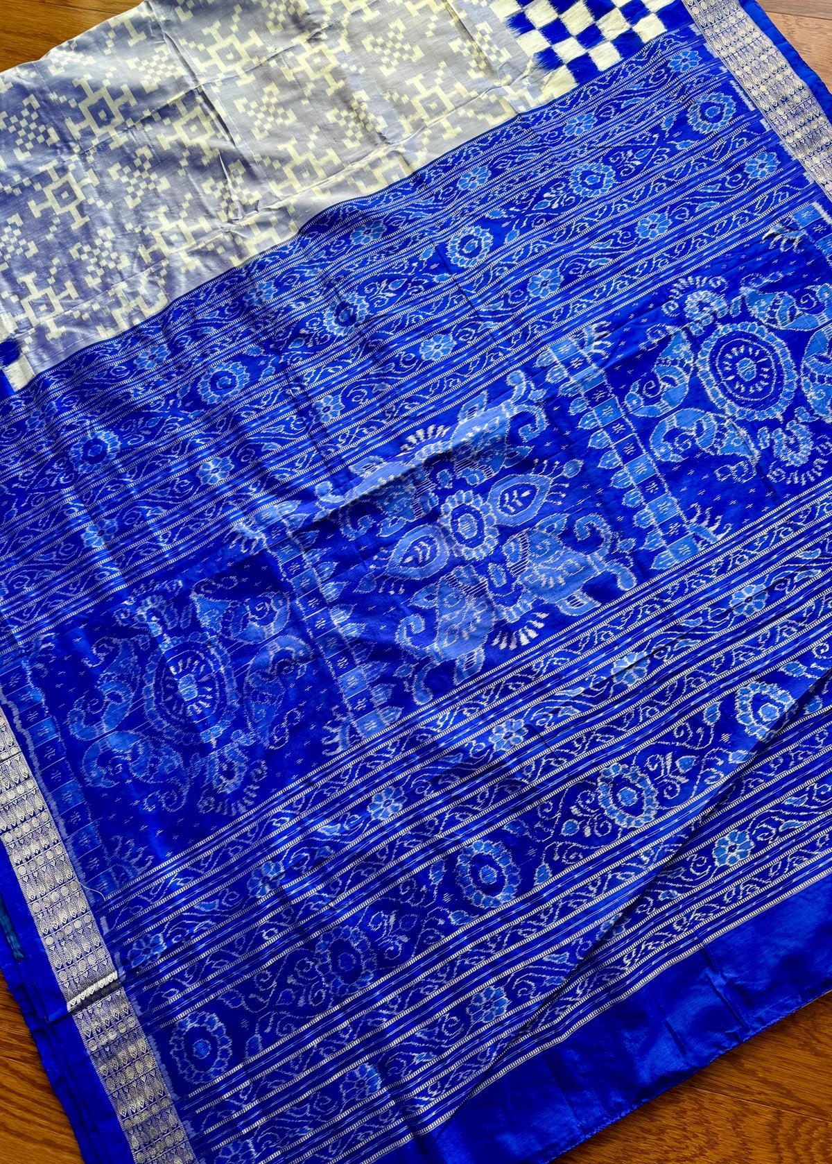 Blue handwoven pasapali Sambalpuri ikat pure silk saree | Odisha weaves