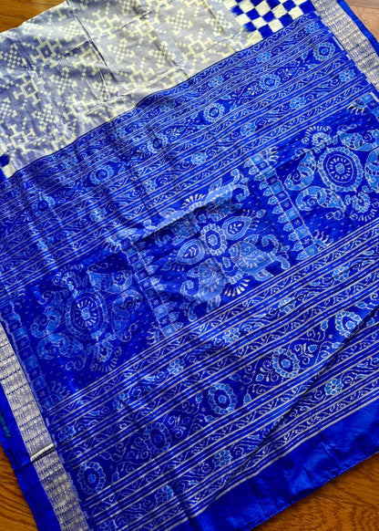 Blue handwoven pasapali Sambalpuri ikat pure silk saree | Odisha weaves