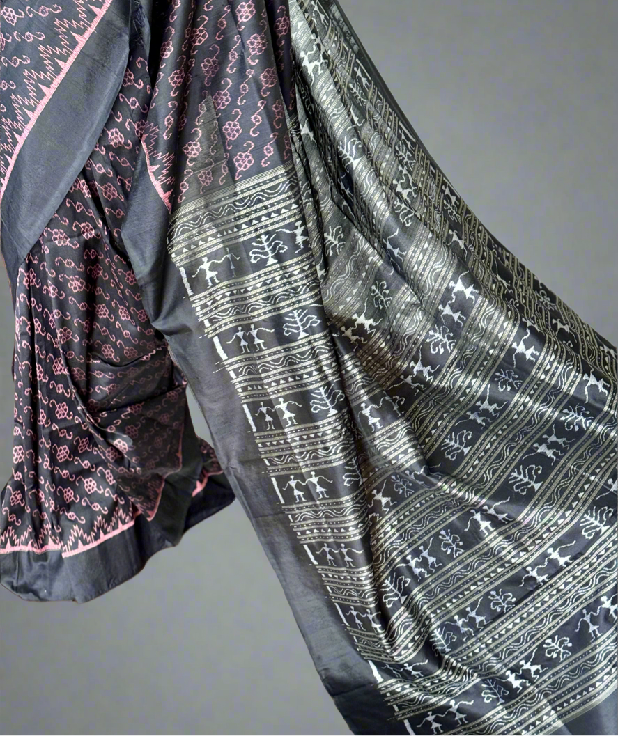 Masterweaved black Sambalpuri Ikat pure silk saree |Odisha Weaves