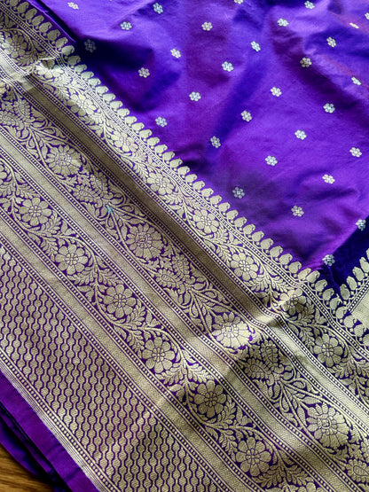 Exquisite piece of Banarasi handloom katan pure silk saree in purple