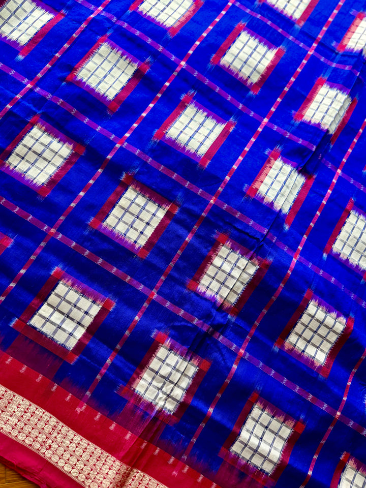 Handwoven Royal Blue Aswini Sambalpuri Double ikat pure silk saree|Odisha Weaves|