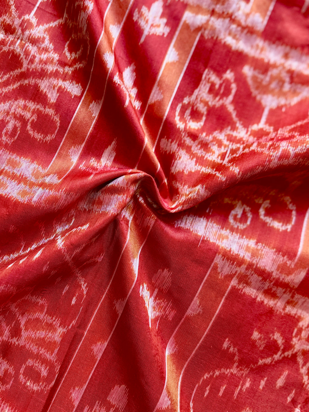 Dark Coral Red handwoven Sambalpuri Ikat Silk saree |Odisha Weaves