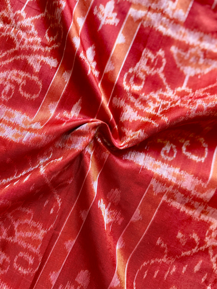 Dark Coral Red handwoven Sambalpuri Ikat Silk saree |Odisha Weaves