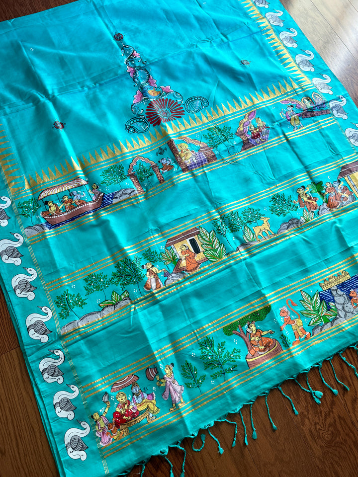 Ramayan theme Odisha Pattachitra on Kanjivaram soft silk saree