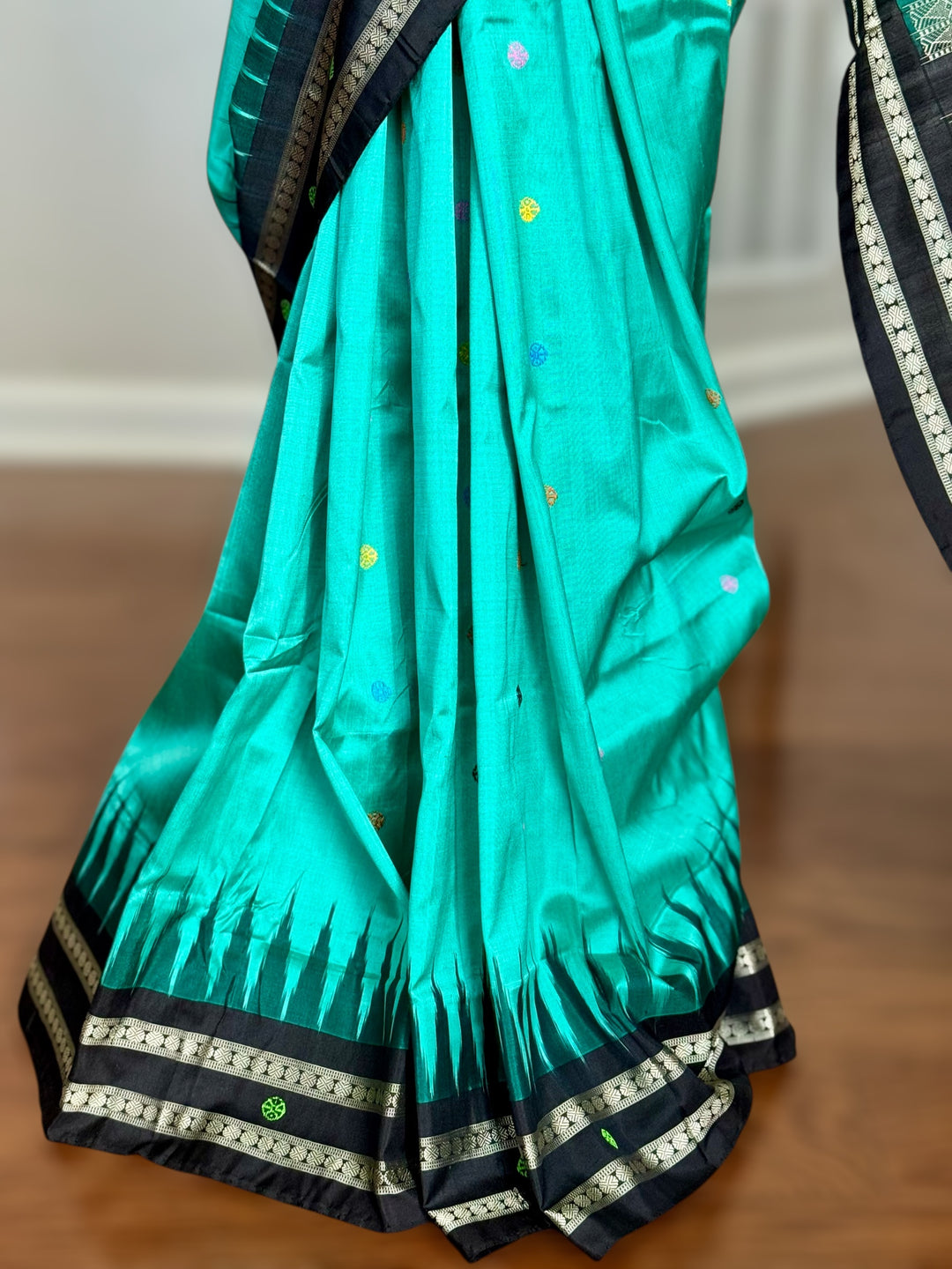 Gorgeous Light Aqua green Nandighosa pure silk saree from Odisha Weaves| Bomkai|