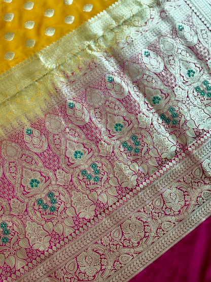 Orange Handloom Banarasi Silk Saree With Stitched Blouse