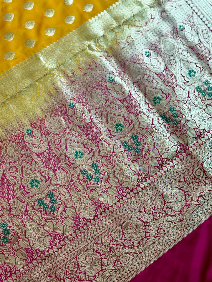 Orange Handloom Banarasi Silk Saree With Stitched Blouse