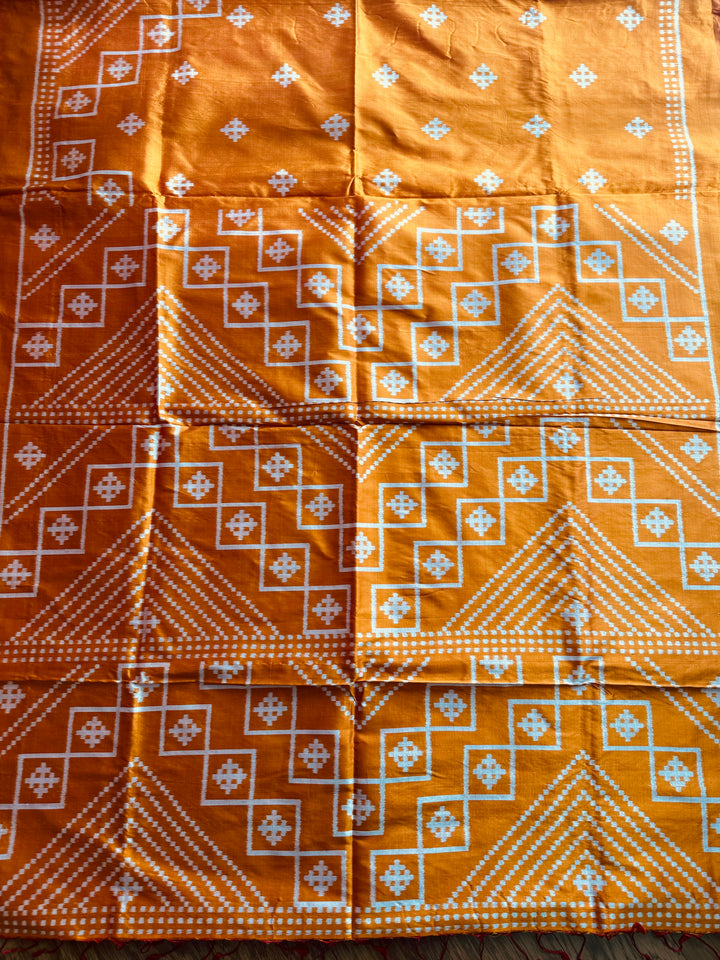 Orange color handwoven ikat pure silk saree|Odisha Weaves|Contemporary Ikat|