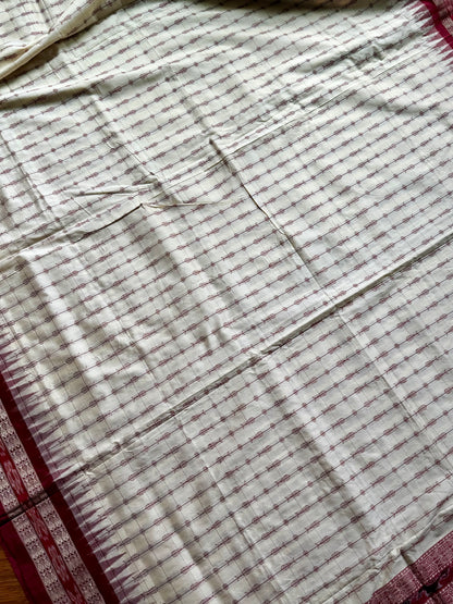 Offwhite (cream) and maroon handwoven Sambalpuri thousand motif pure Ikkat silk saree | Odisha Weaves (Copy)