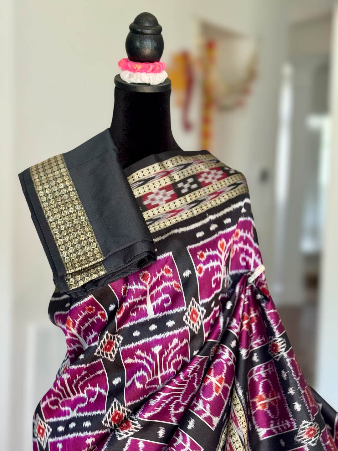 Handwoven Pure Silk ikat Khandua Saree Magenta|Mishrita |Odisha Weaves