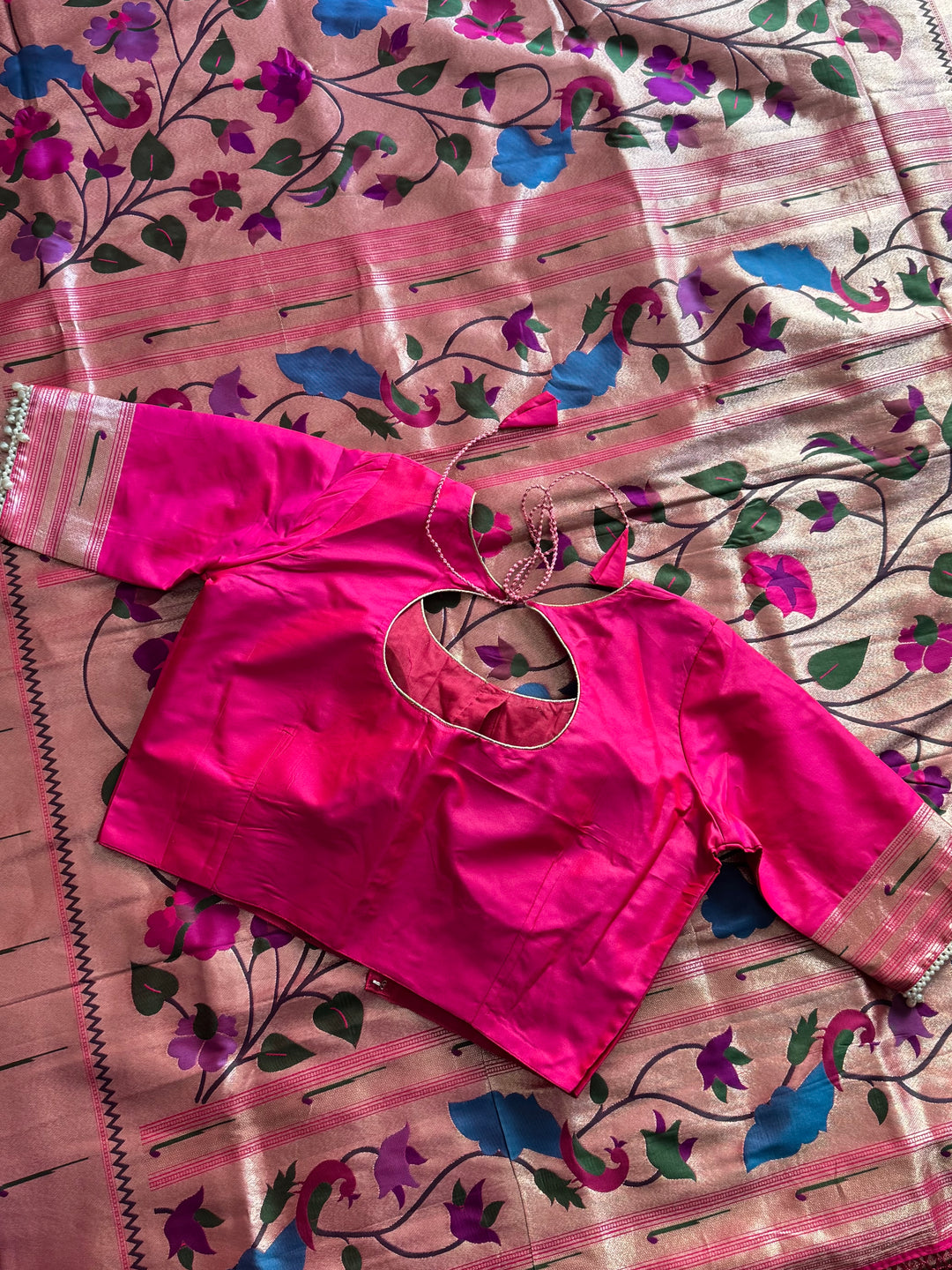 Pink color paithani inspired brocade saree with stitched blouse| Value Vogue