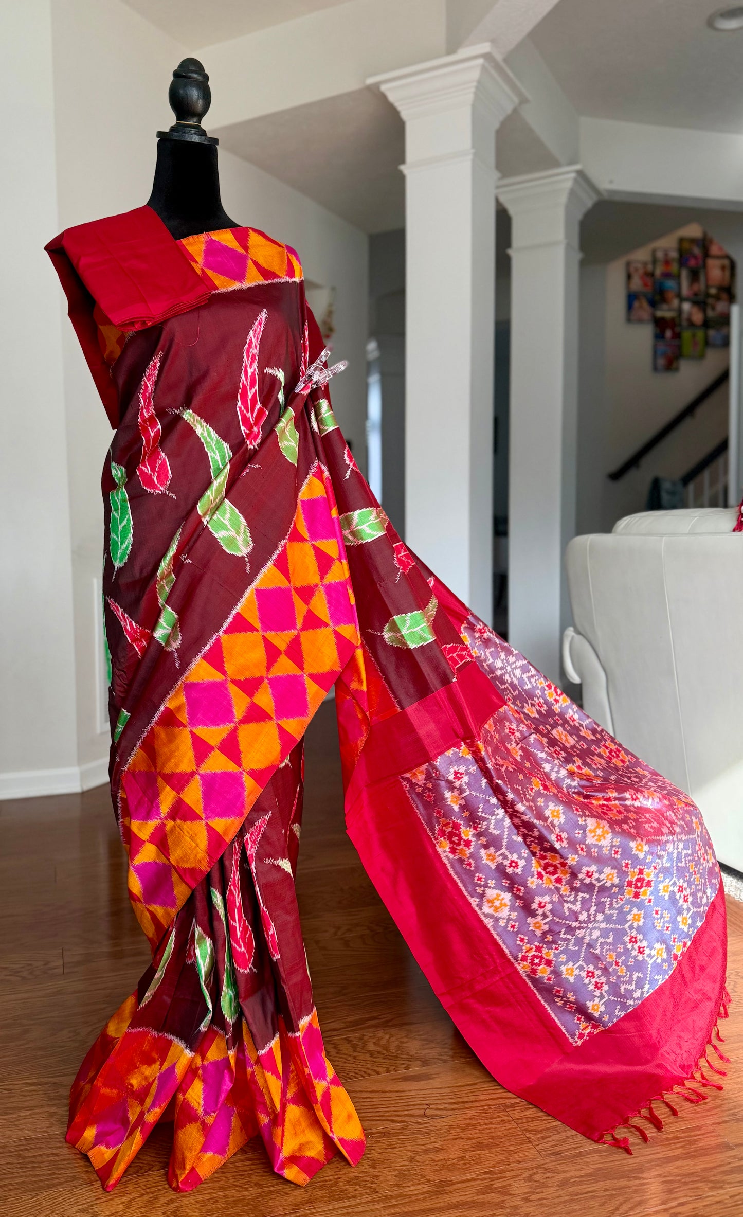 Elegant handwoven Pochampally ikat pure silk saree