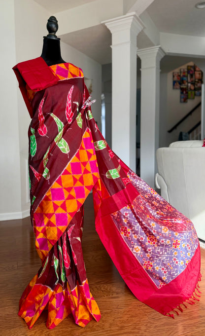 Elegant handwoven Pochampally ikat pure silk saree