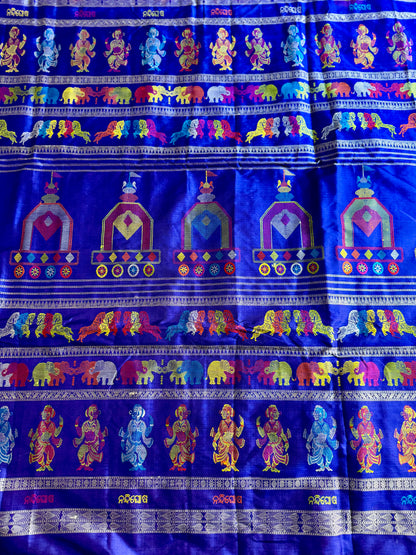 Gorgeous Red with Royal BlueNandighosa pure silk saree from Odisha Weaves| Bomkai|