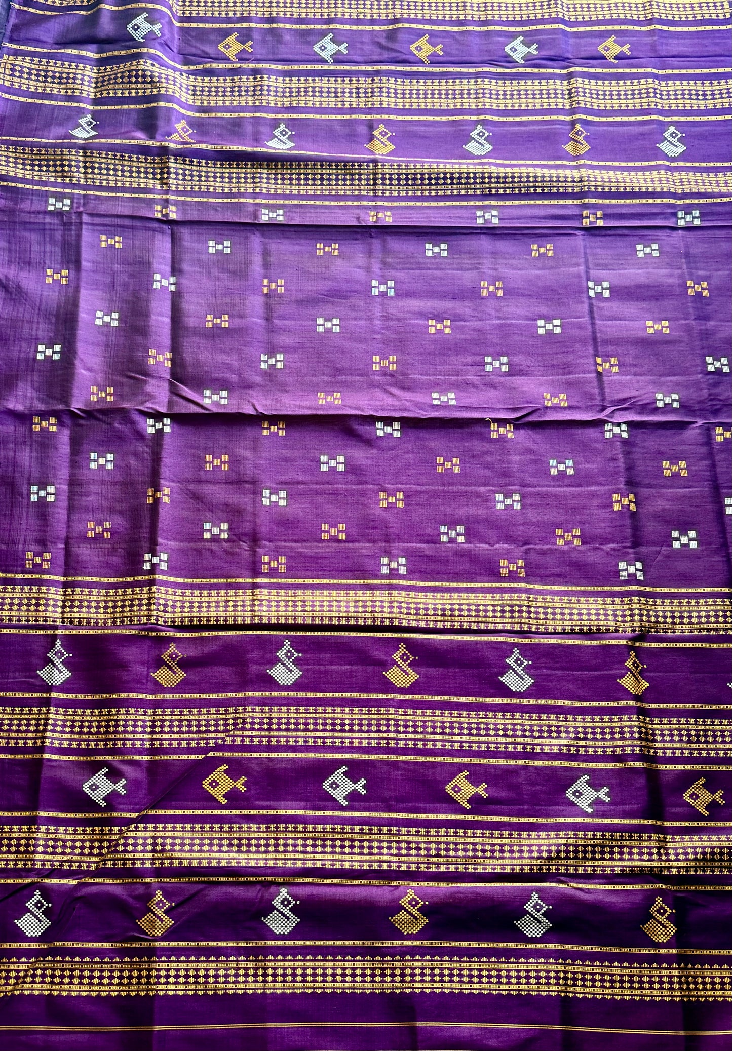 Mustard with purple combination Berhampuri Double Pallu pure silk saree