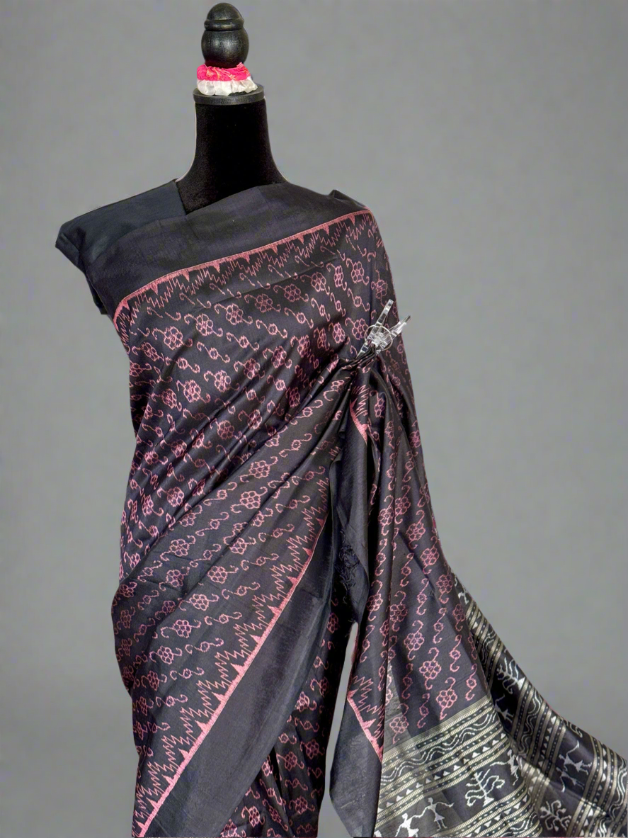 Masterweaved black Sambalpuri Ikat pure silk saree |Odisha Weaves
