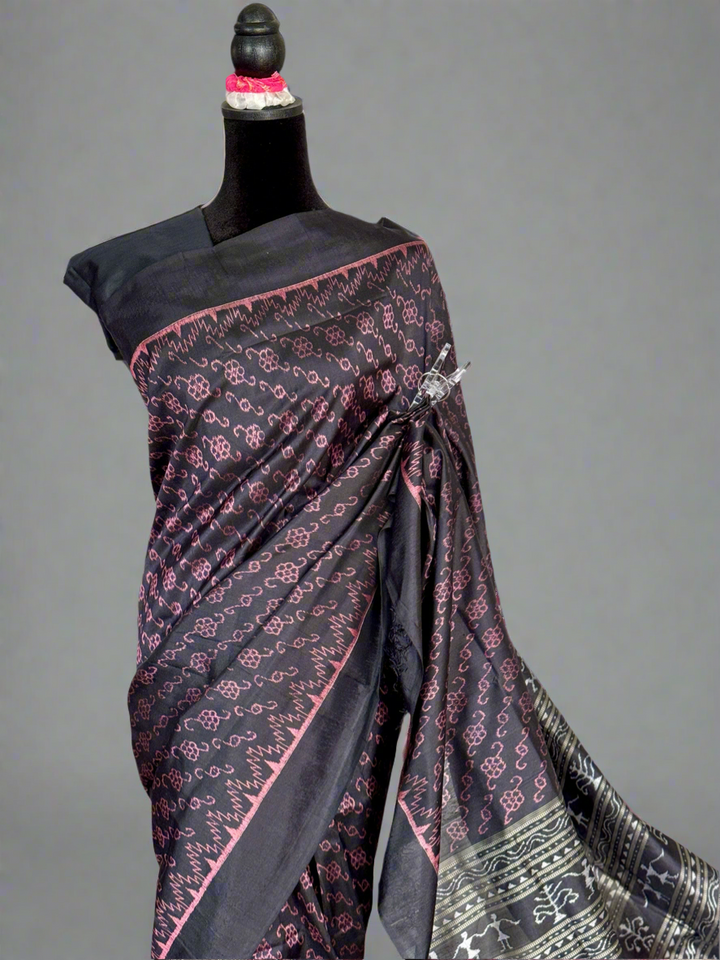 Masterweaved black Sambalpuri Ikat pure silk saree |Odisha Weaves