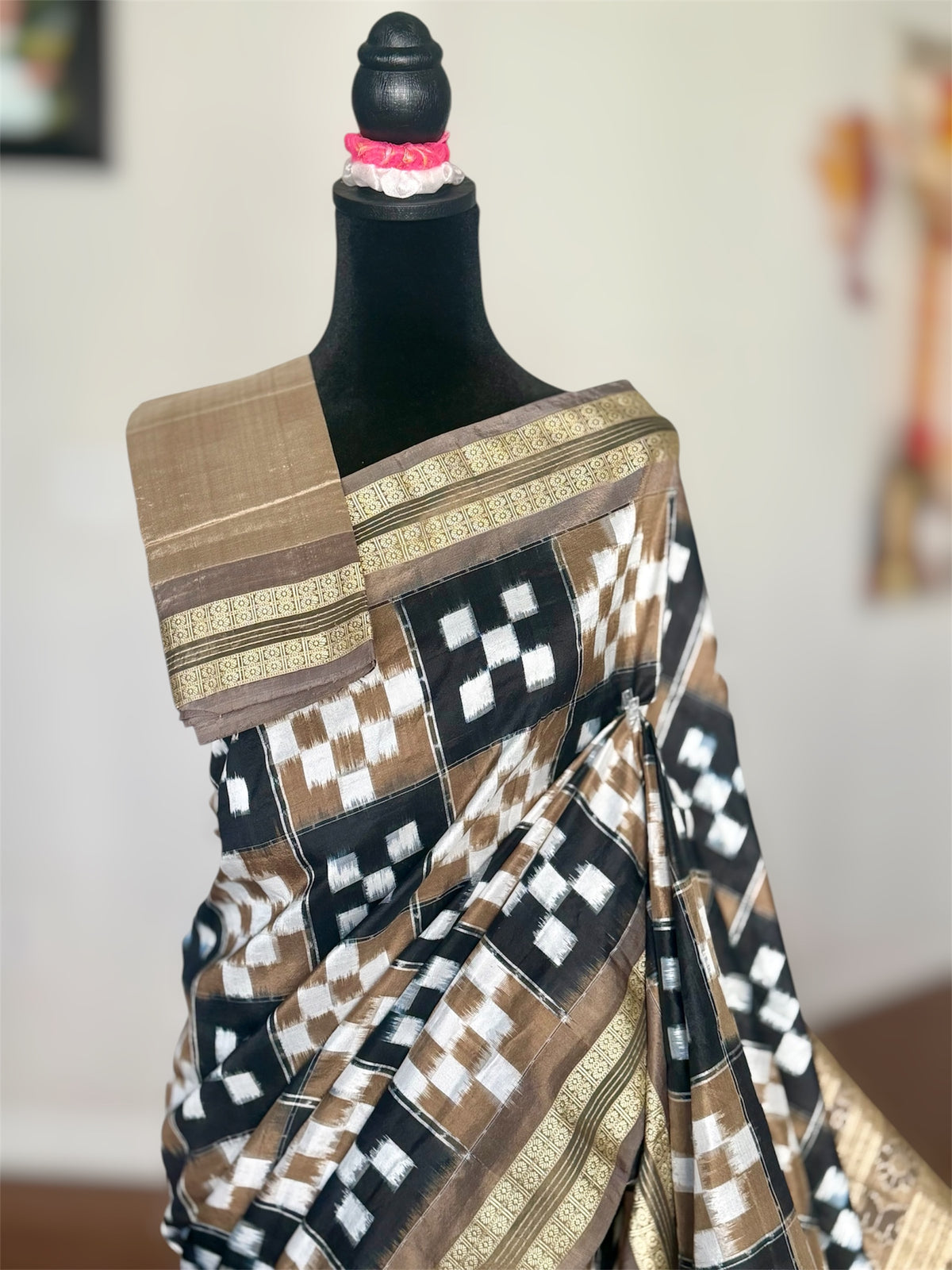 Sambalpuri Handwoven ikat pasapali pure silk saree|Toupe Color|Odisha Weaves|