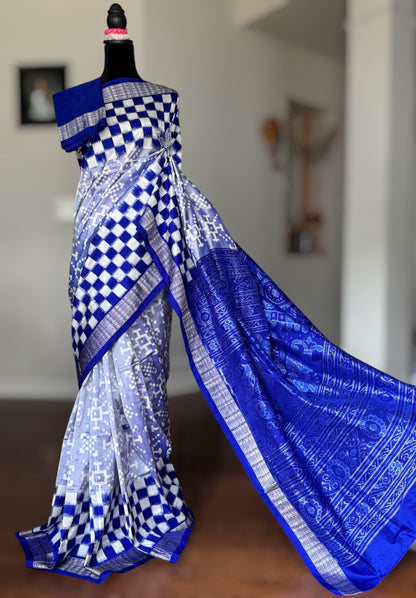 Blue handwoven pasapali Sambalpuri ikat pure silk saree | Odisha weaves
