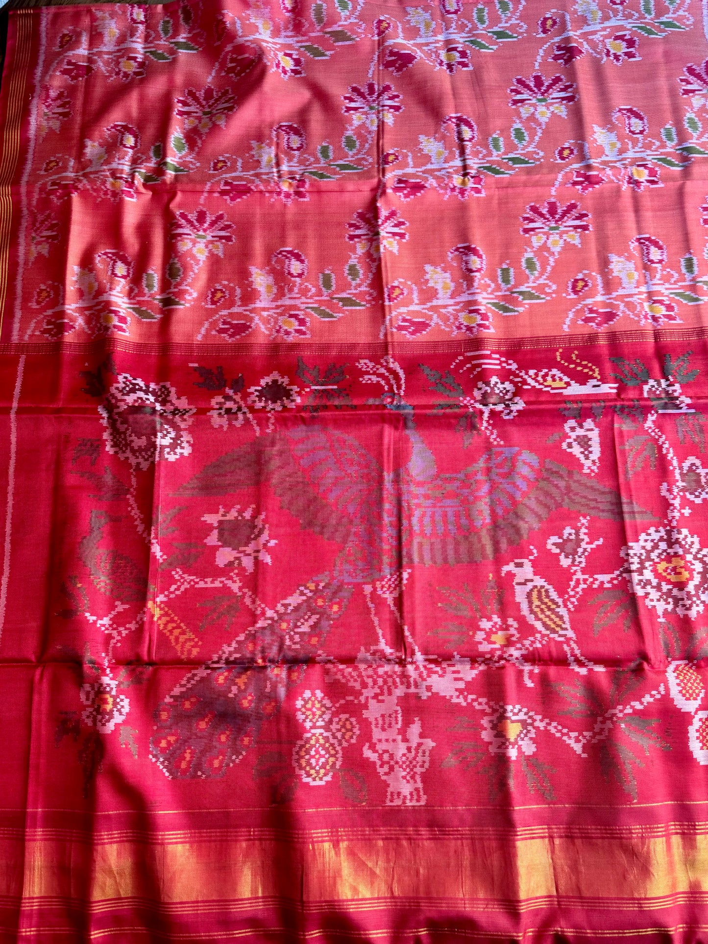 Peach color semi (double) ikat patan Patola pure silk saree