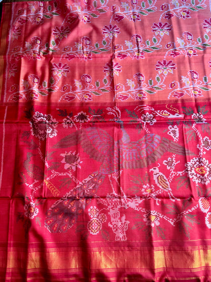 Peach color semi (double) ikat patan Patola pure silk saree