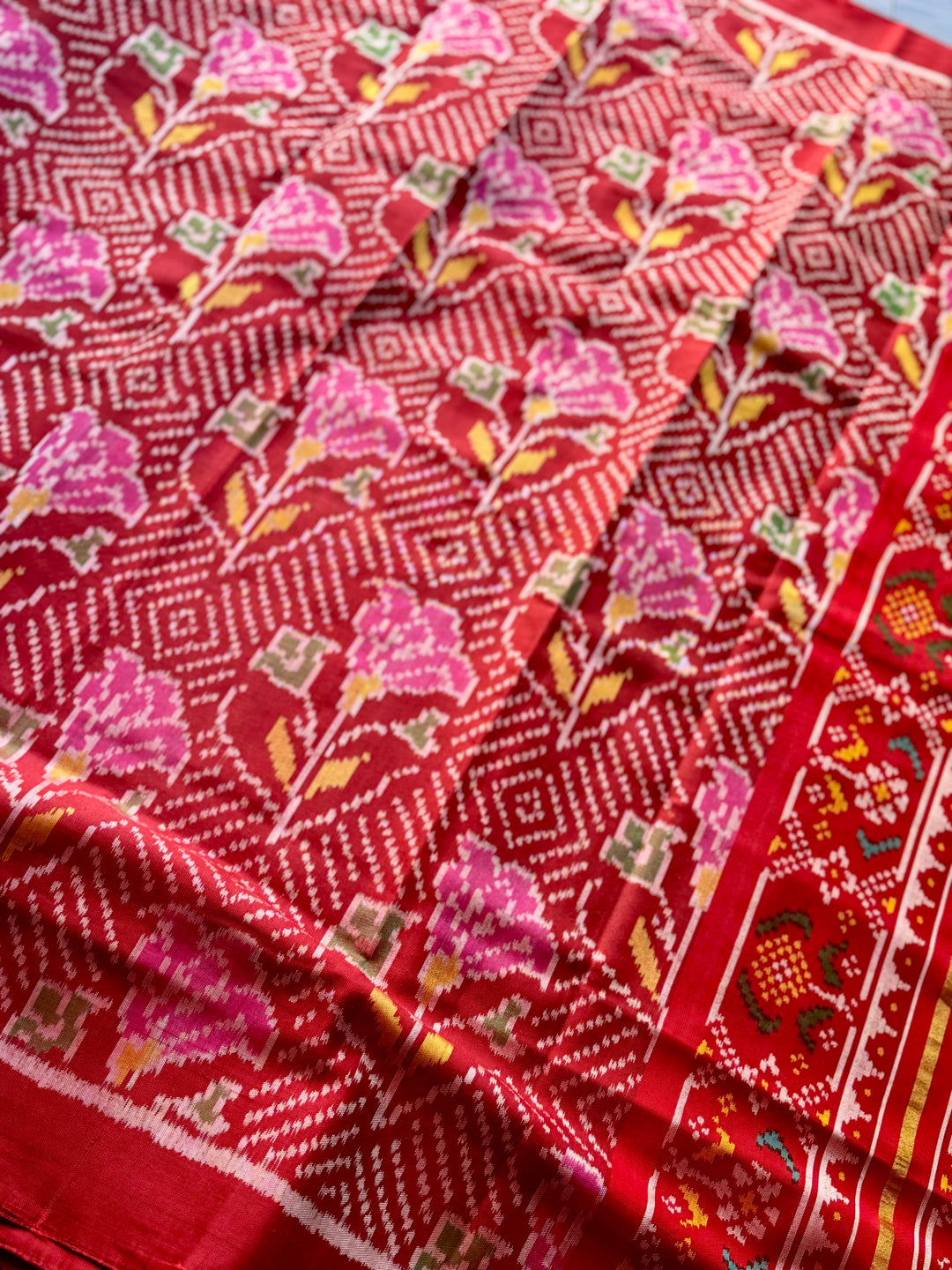 Red color semi (double) ikat patan Patola pure silk saree