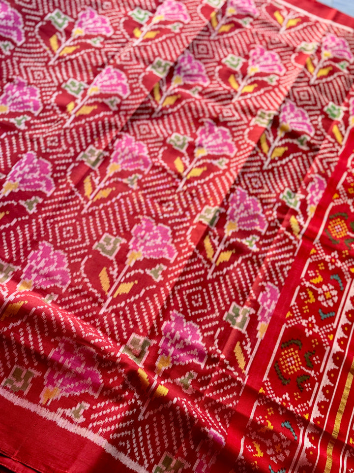 Red color semi (double) ikat patan Patola pure silk saree