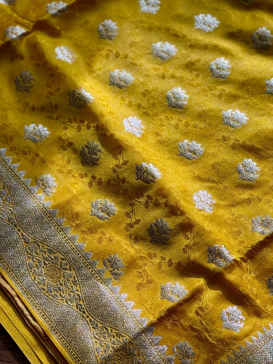 Banarasi Semi Mashru Silk Yellow color Saree|Value Vogue
