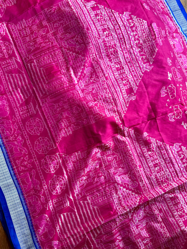 Large Konark Motif unique handwoven Sambalpuri ikat pure silk saree|Odisha Weaves|