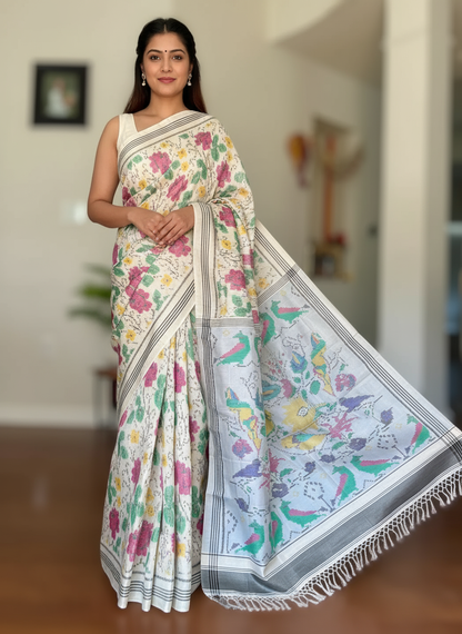 White color single ikat patan Patola pure silk saree| Sweta