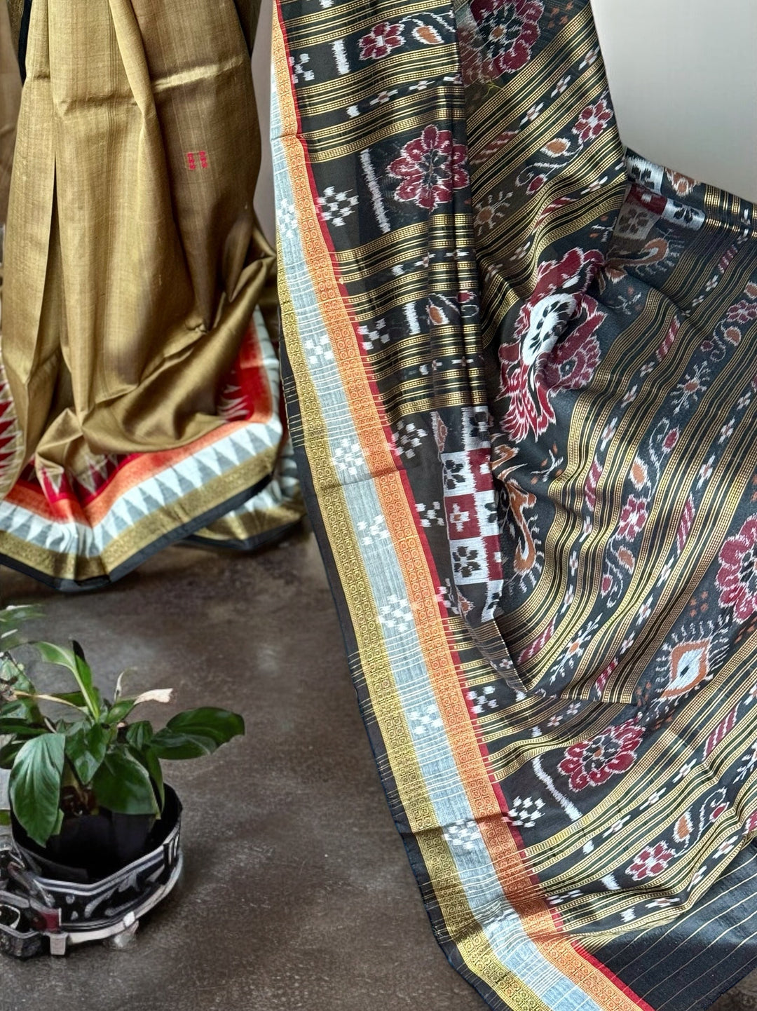 Ikat Khandua Pure Silk Saree from Odisha weaves in a sandy brown color |Odisha Weaves