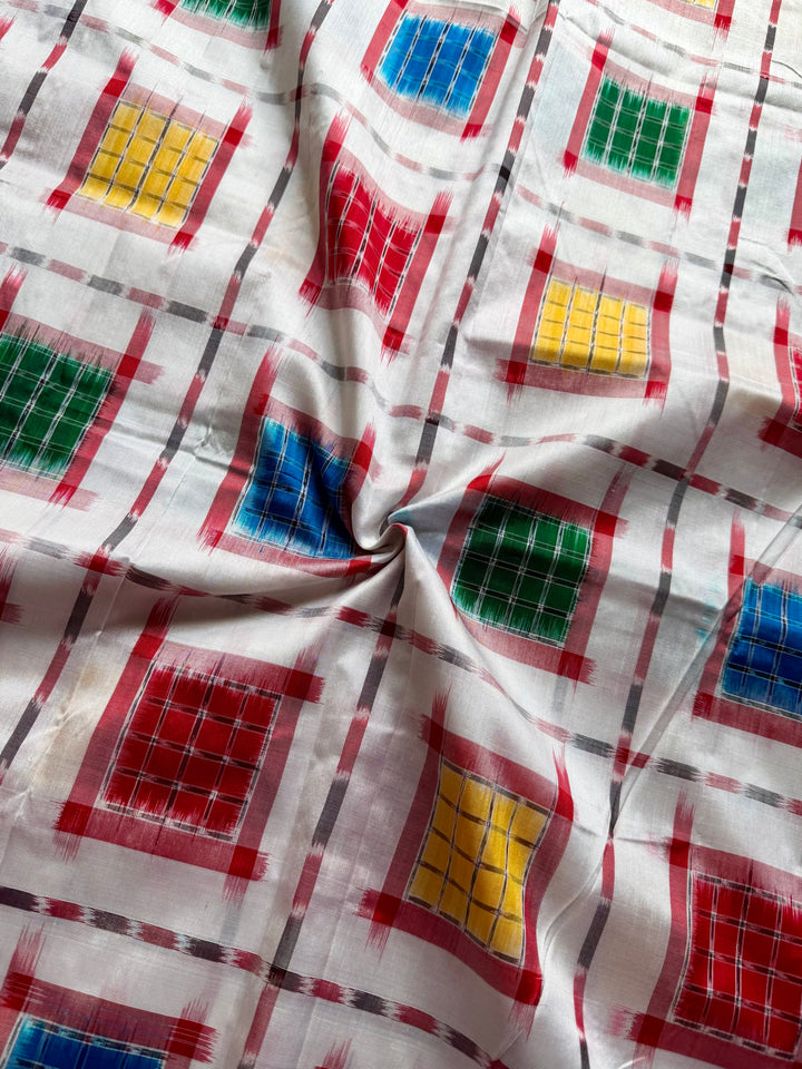 Handwoven White Aswini Sambalpuri Double ikat pure silk saree|Odisha Weaves|