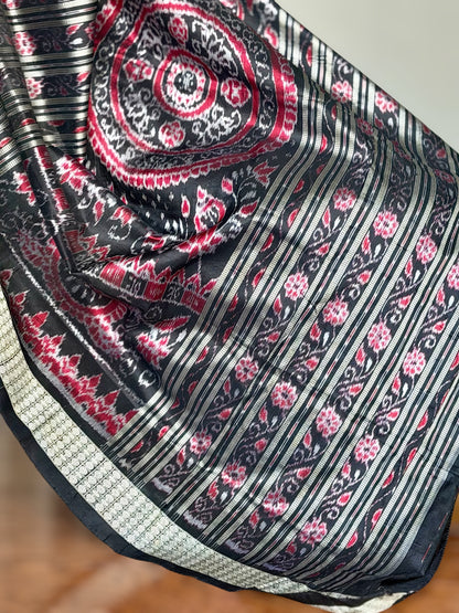 Handwoven Utkal Laxmi Sambalpuri ikat pure silk saree, orange pasapali in body|Odisha Weaves