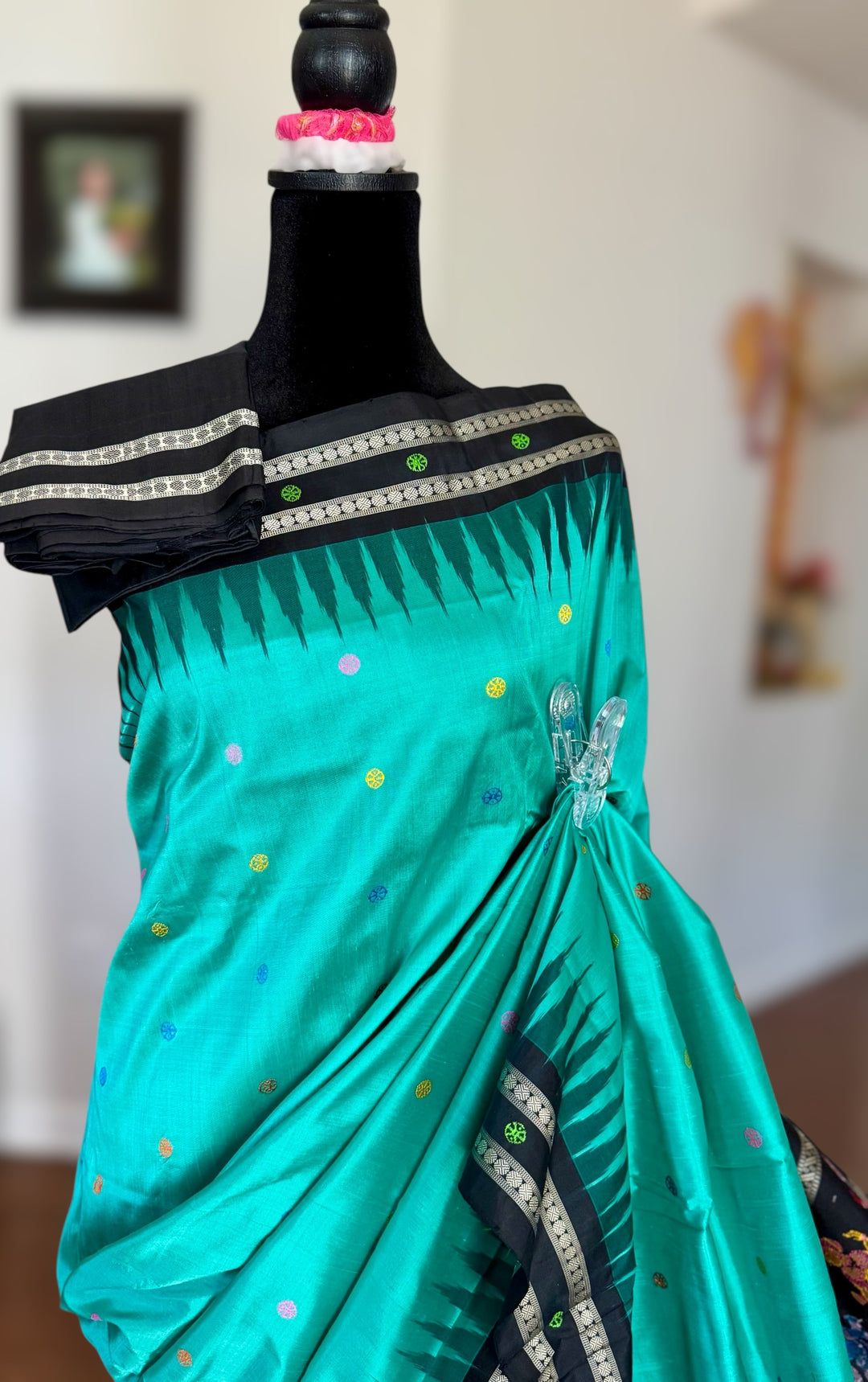 Gorgeous Light Aqua green Nandighosa pure silk saree from Odisha Weaves| Bomkai|