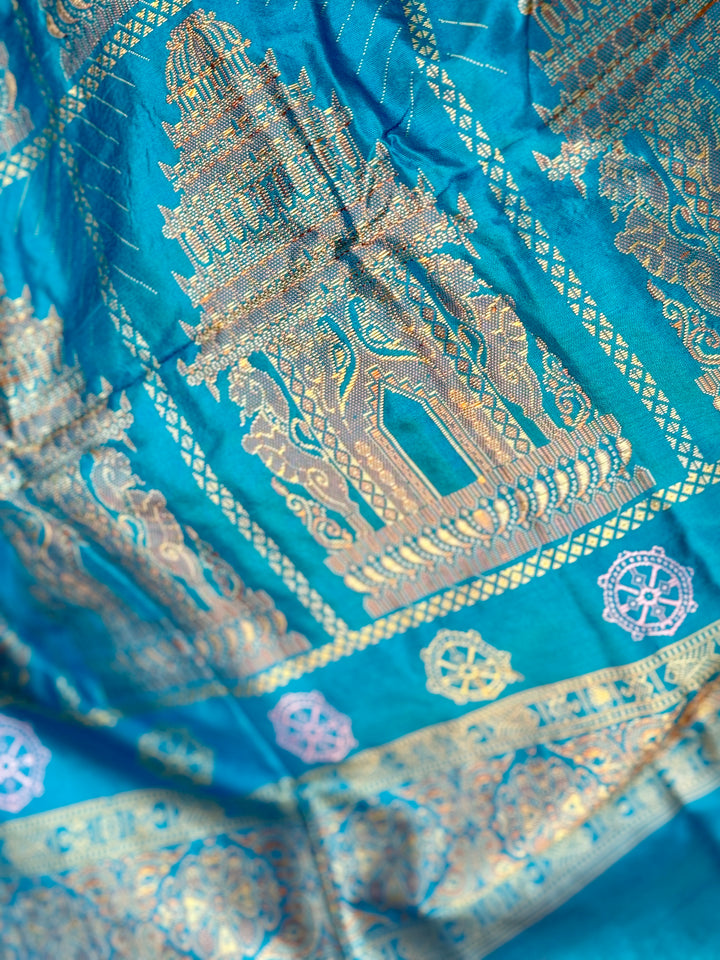 Pale Lavender handoven konark chakra Bomkai Pure silk saree