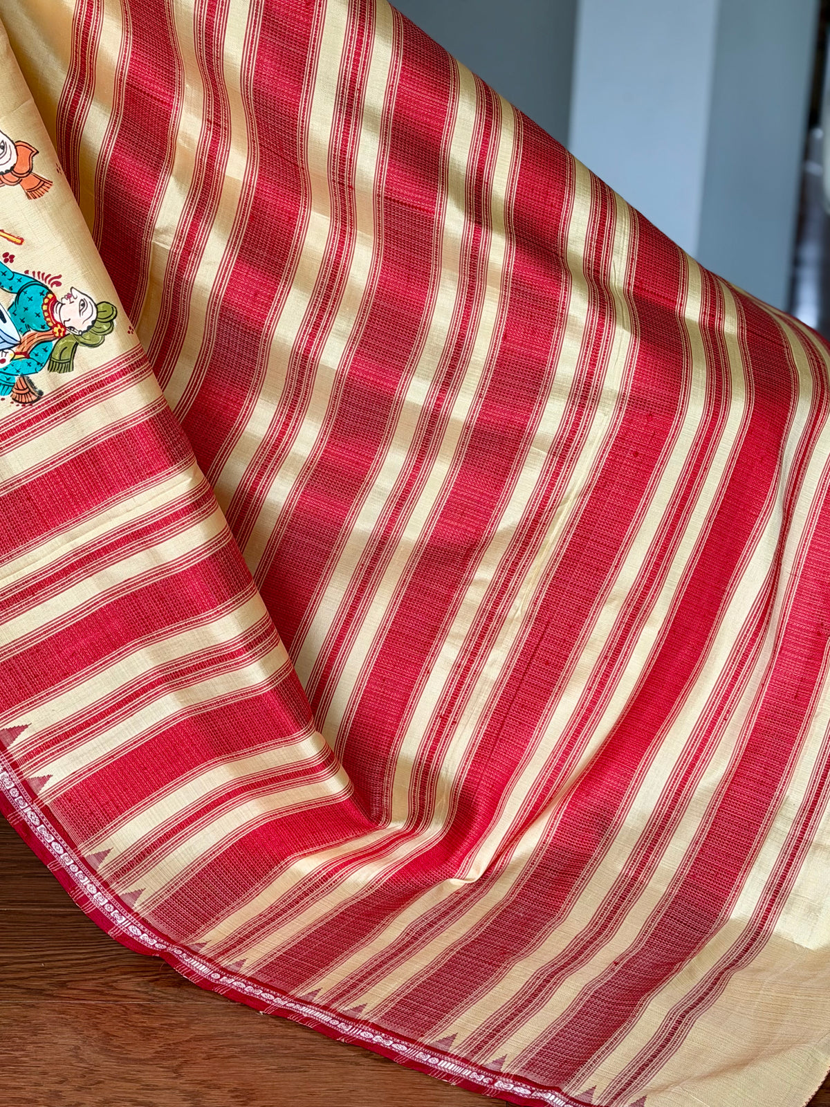 Warm pale yellow Odia Vivaha Pattachitra Berhampuri Pure Silk Saree – Ganga Jamuna Border