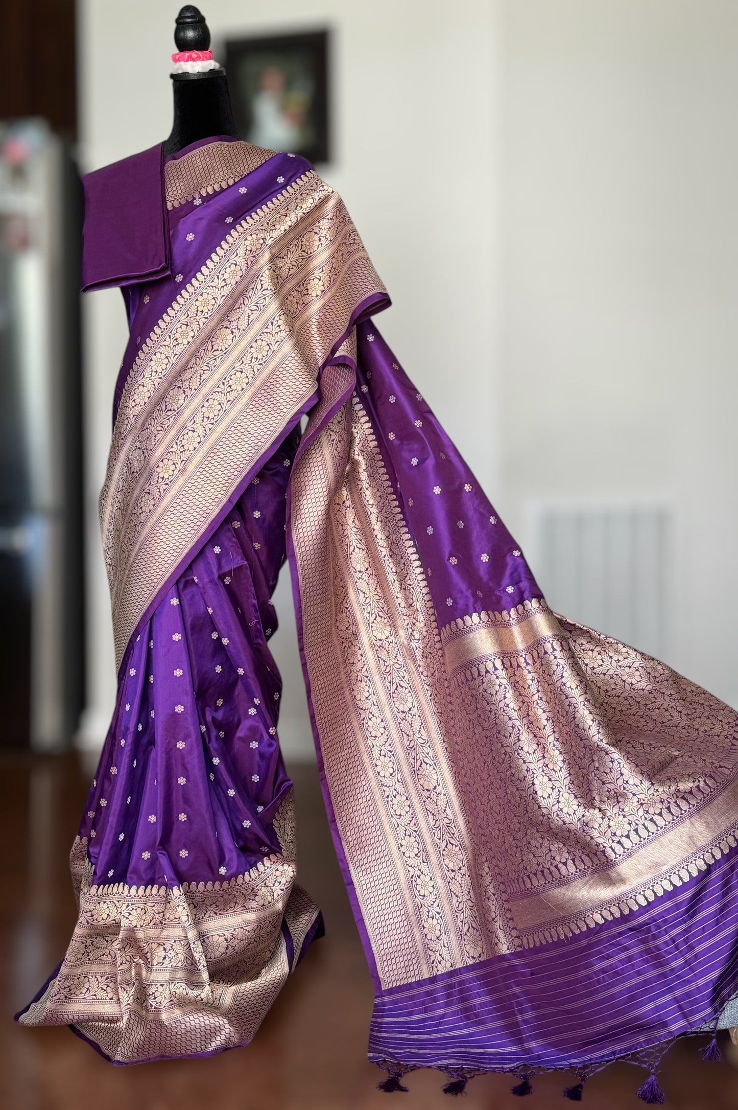 Exquisite piece of Banarasi handloom katan pure silk saree in purple