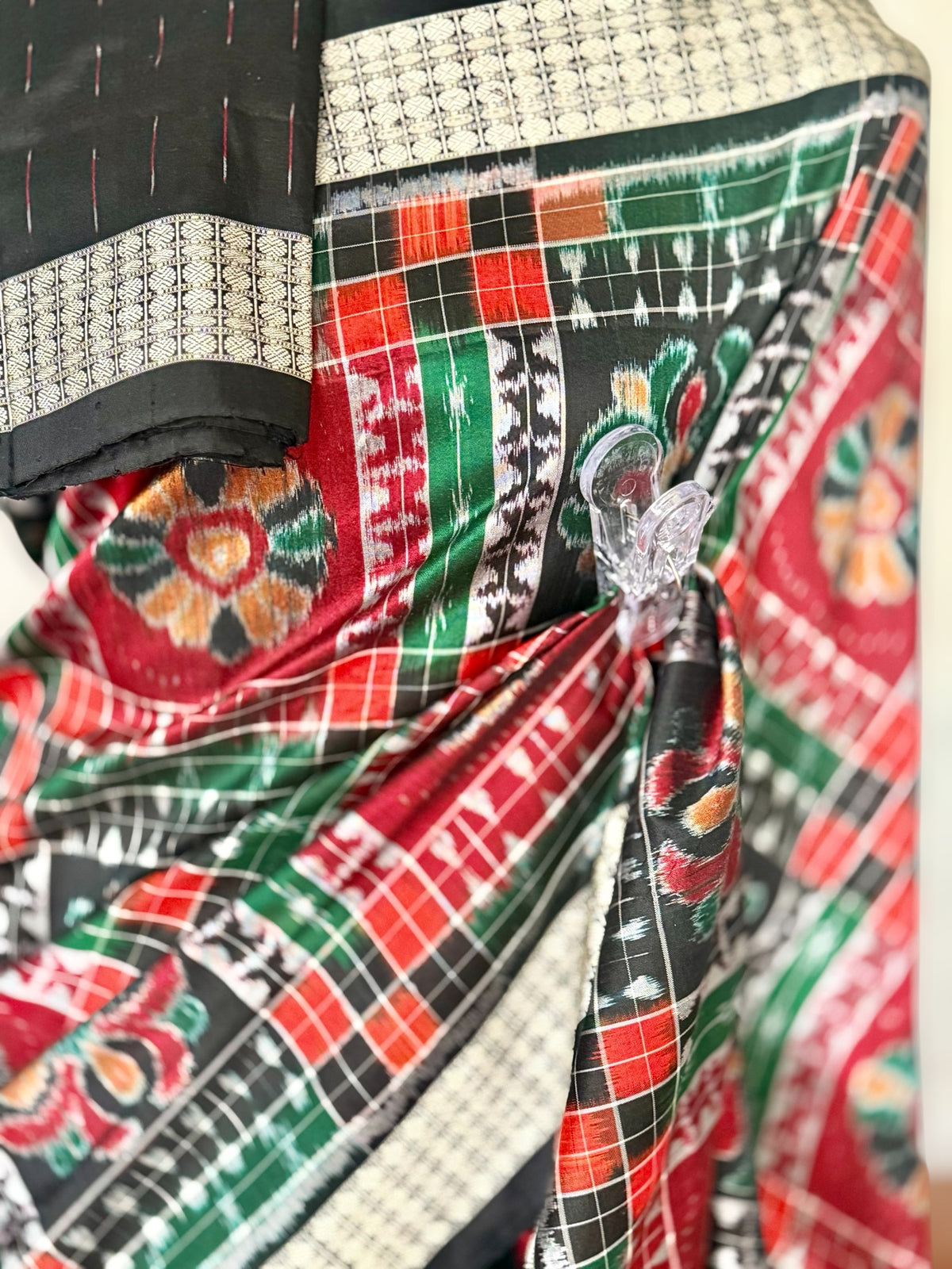 Handwoven Utkal Laxmi Sambalpuri ikat pure silk saree, orange pasapali in body|Odisha Weaves