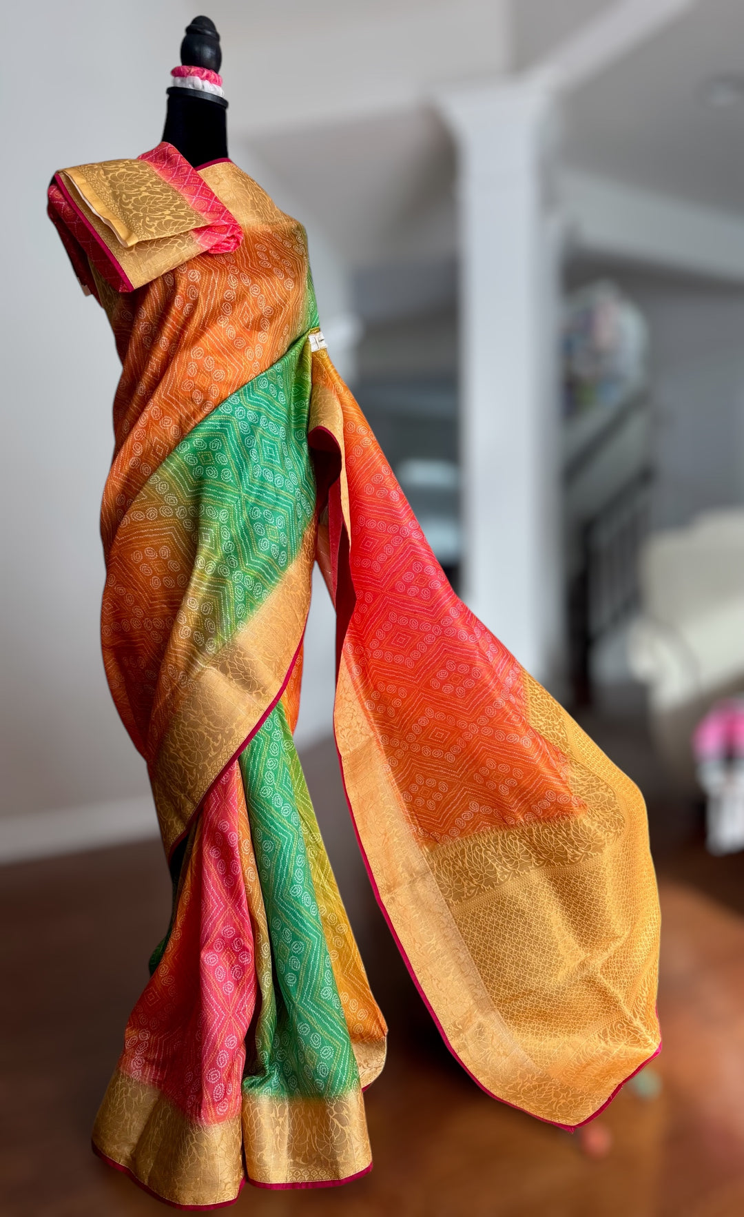 Multi colored Bandhini printed silk saree|Party Wear Saree|PPS