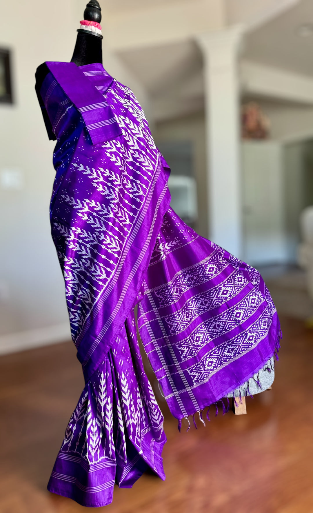 Purple color Pochampally Ikat pure silk saree