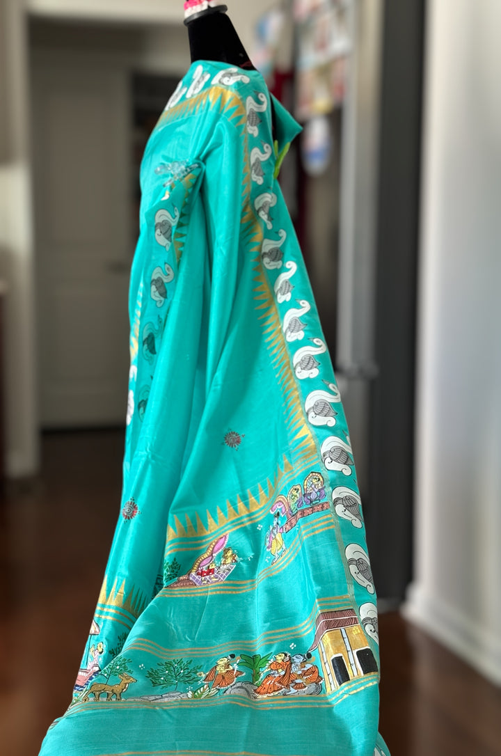 Ramayan theme Odisha Pattachitra on Kanjivaram soft silk saree