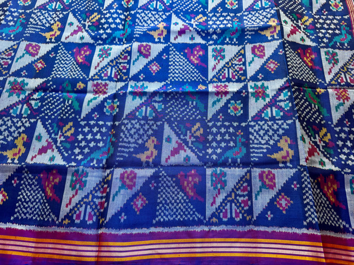 Blue color semi (double) ikat patan Patola pure silk saree